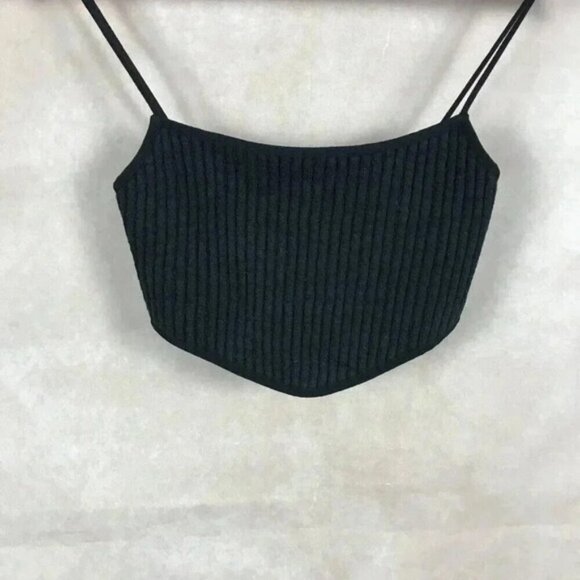ZARA Rib Knit Spaghetti Strap Crop Top Black Size Medium - Picture 4 of 12